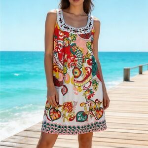 Nicole by Nicole Miller Multicolor Paisley Beaded Sleeveless Shift Dress 14 EUC